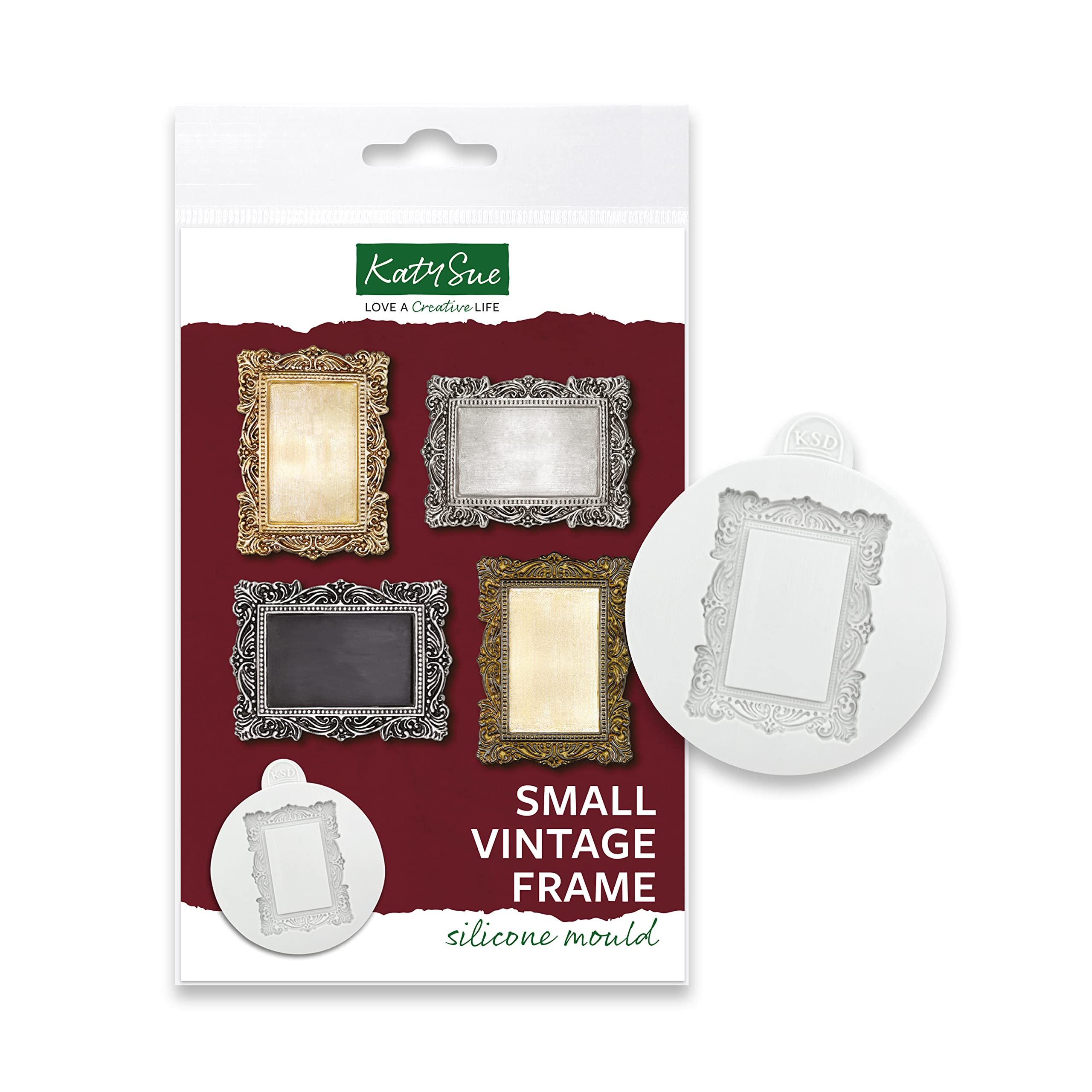 Katy Sue Small Vintage Picture Frame Silicone Mould for Cake Decorating & Crafts - Outer Frame Size = 47 x 35 mm, Inner Aperture Size = 32 x 21 mm