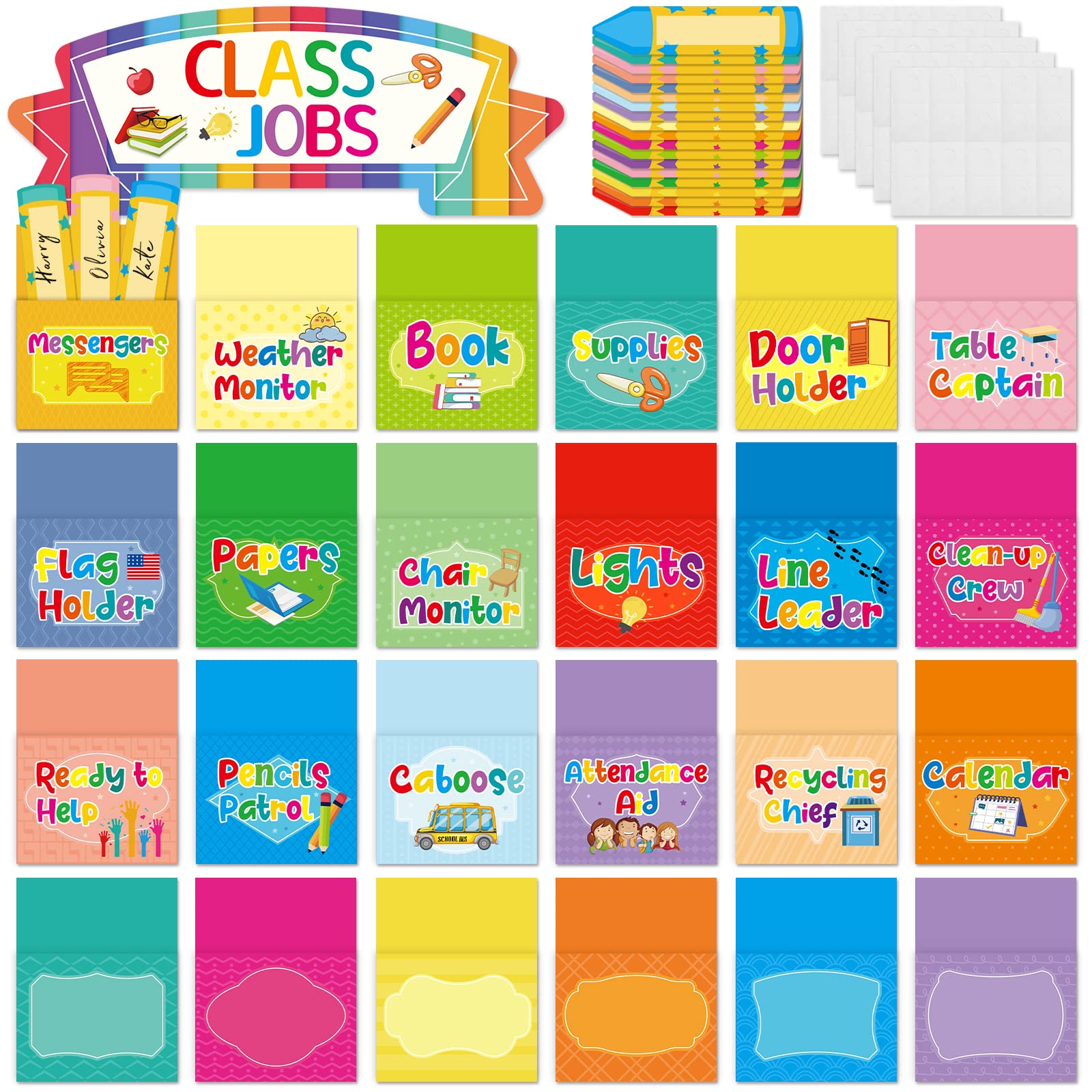 Photo 1 of Ceiba Tree Classroom Jobs Bulletin Board Set 97 PCS Class Jobs Pocket Chart Set with Name Tags for Shool Decoration Teacher's Helper Decor