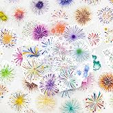 50 Pcs Fireworks Scrapbook Stickers &ndash; Waterproof Clear Aesthetic Stickers for Journaling, Scrapbooking, Planners, Cards, Art Crafts, New Year, Christmas Festival &amp; Party Decoration