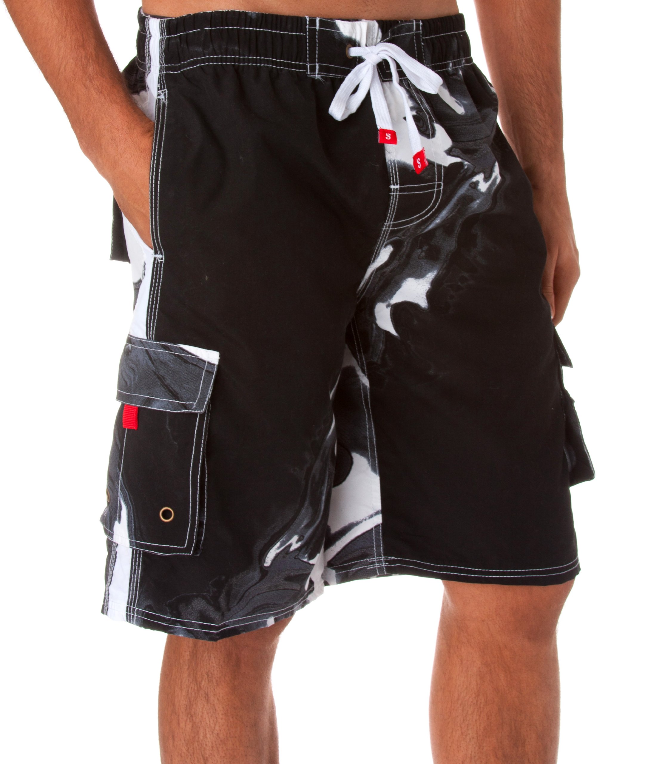 Sakkas Mens Multi Color Wave Design Skate Surf Board Short Swim Trunks