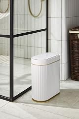 ELPHECO 9L Slim Wireless Motion Sensor Bathroom Trash Can White Gold Trim view 2