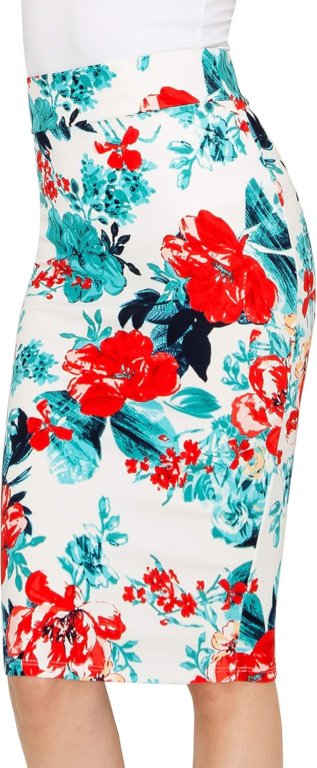 Made By Johnny Women's Elastic Waist Stretch Bodycon Midi Knee Length Pencil Skirt for Office- Made in USA at  Women’s Clothing store