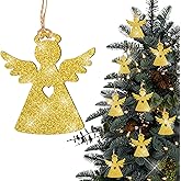 12pcs Glitter Gold Angel Ornaments for Christmas Tree Wooden Angel Tree Ornaments Christmas Decorations Bulk (Gold)
