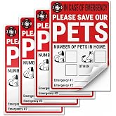 Pet Alert Safety Fire Rescue Sticker, 4 x 6 Inch Adhesive Vinyl, 4 Pack | In Case of Emergency Save Our Pets Decal for Homes, Apartments, Condos, RVs, Doors, Windows, and Entry Areas