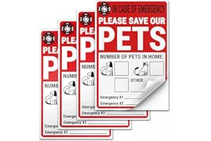 DIMARONGTON 4 PC Pet Alert Safety Fire Rescue Sticker, 4 x 6 Adhesive Vinyl Door, Window Stickers
