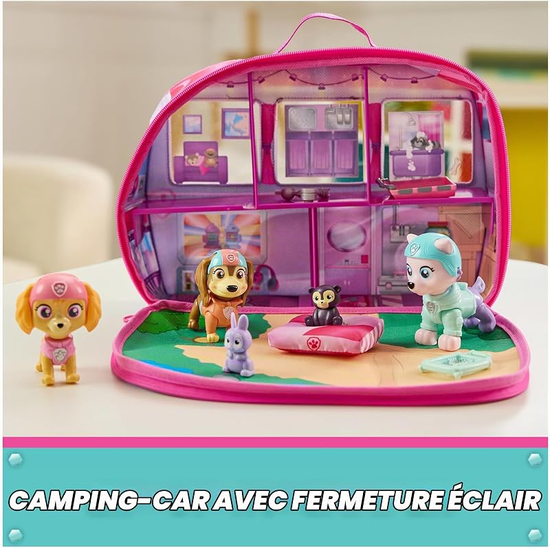Pat' Patrouille, Le Monde de Stella, Coffret Camping et Sauvetage, avec Figurines à tête Mobile Stella, Everest et Liberty, Camping-Car, Jouets pour Filles et garçons à partir de 3 Ans