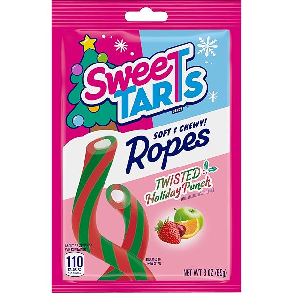 SWEETARTS ROPES TWISTED HOLIDAY PUNCH, CHRISTMAS CANDY, STOCKING STUFFERS, 3OZ, 12 COUNT