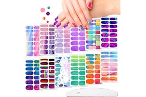 JERCLITY 12 Sheets Aurora Gradient Color Nail Polish Strips with Nail File Self-Adhesive Graffiti Cloud Rainbow Nail Stickers Full Nail Wraps for Women Kids Nail Strips Manicure Kit for DIY Nail Art