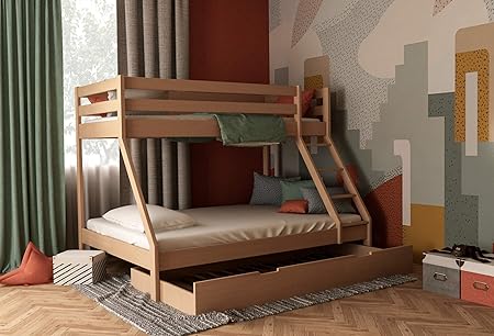 Furnneo Etagenbett für Kinder mit Bettkasten, Stockbett für Erwachsene, Doppelstockbett mit Schubladen 140x200 und 90x200 ink