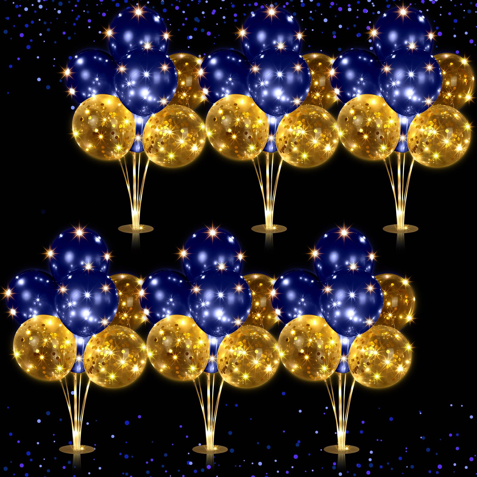 Photo 1 of Junkin 6 Set Balloons Centerpieces for Table with LED String Light 60 Pcs Balloons Light up Table Balloon Stand Centerpieces for Baby Shower Graduation Birthday Wedding Anniversary(Navy Blue)
