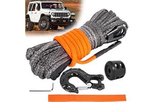 RUHUO Synthetic Winch Rope Kit, 3/16" x50' Winch Cable with Protective Sleeve, Heavy-Duty Winch Hook and Rubber Stopper, Winch Accessories for Off-Road SUV, UTV, ATV (Black&Orange, 3/16" x50')