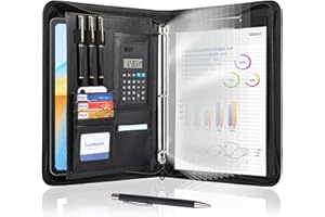 Leathario Portfolio, Vegan Leather 3-Ring Zipper Binder, Includes 10 Clear Sheet Protectors and a Pen, Multi-Pocket A4 Padfol