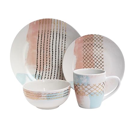 American Atelier 7117-16-RB Soiree Mondrian Dinnerware Set, 10.5 x 10.5, Pink