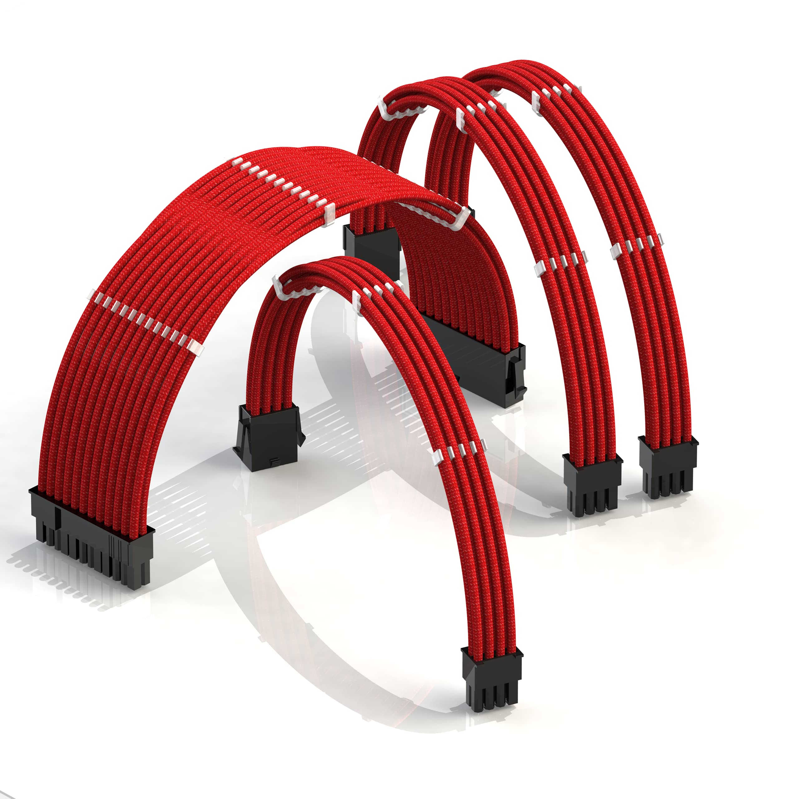 LINKUP - AVA 50cm PSU Cable Extension Sleeved Custom Mod GPU PC Braided w/Comb Kit | 1 x 24 P (20+4) | 1 x 8 P (4+4) CPU | 2 x 8 P (6+2) GPU set | 500mm - Red