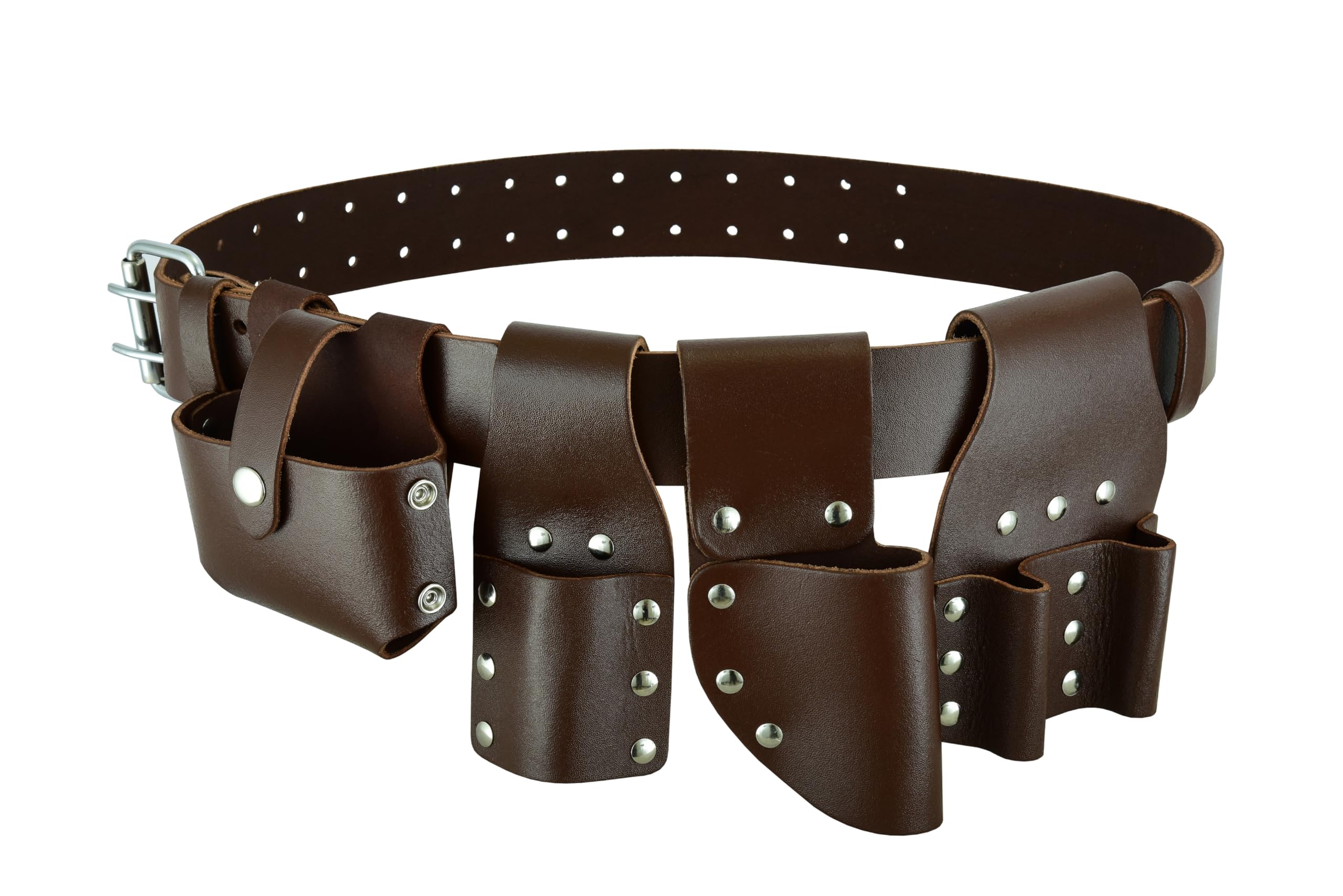 Scaffolding Brown Leather Tools Belt with Full Tools Set Pockets (Plain Leather)