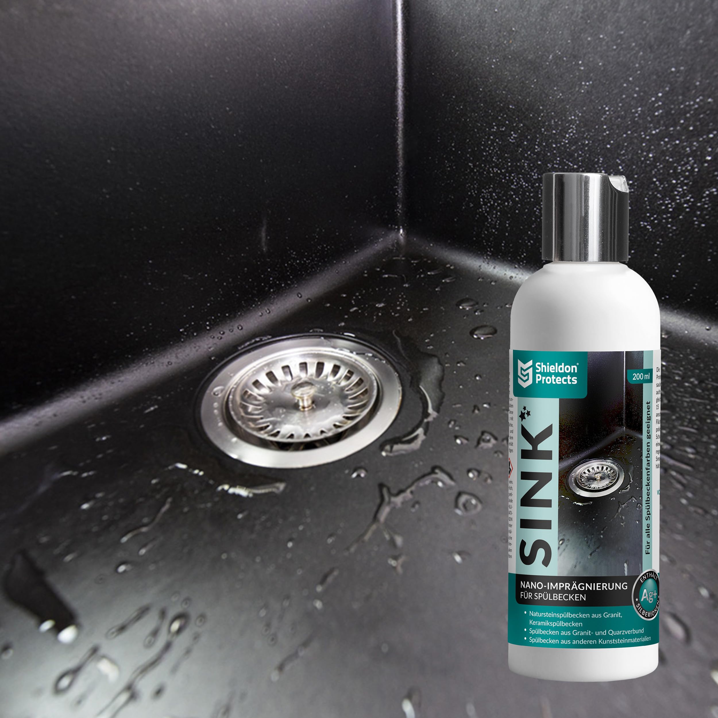 Shieldon Protects Imprägnierung für Granitspülen SINK - Lang anhaltender Schutz mit Nanobeschichtung - Ideal für Blanco Silgranit, Natursteinoberflächen und Konglomerate - 200 ml 5