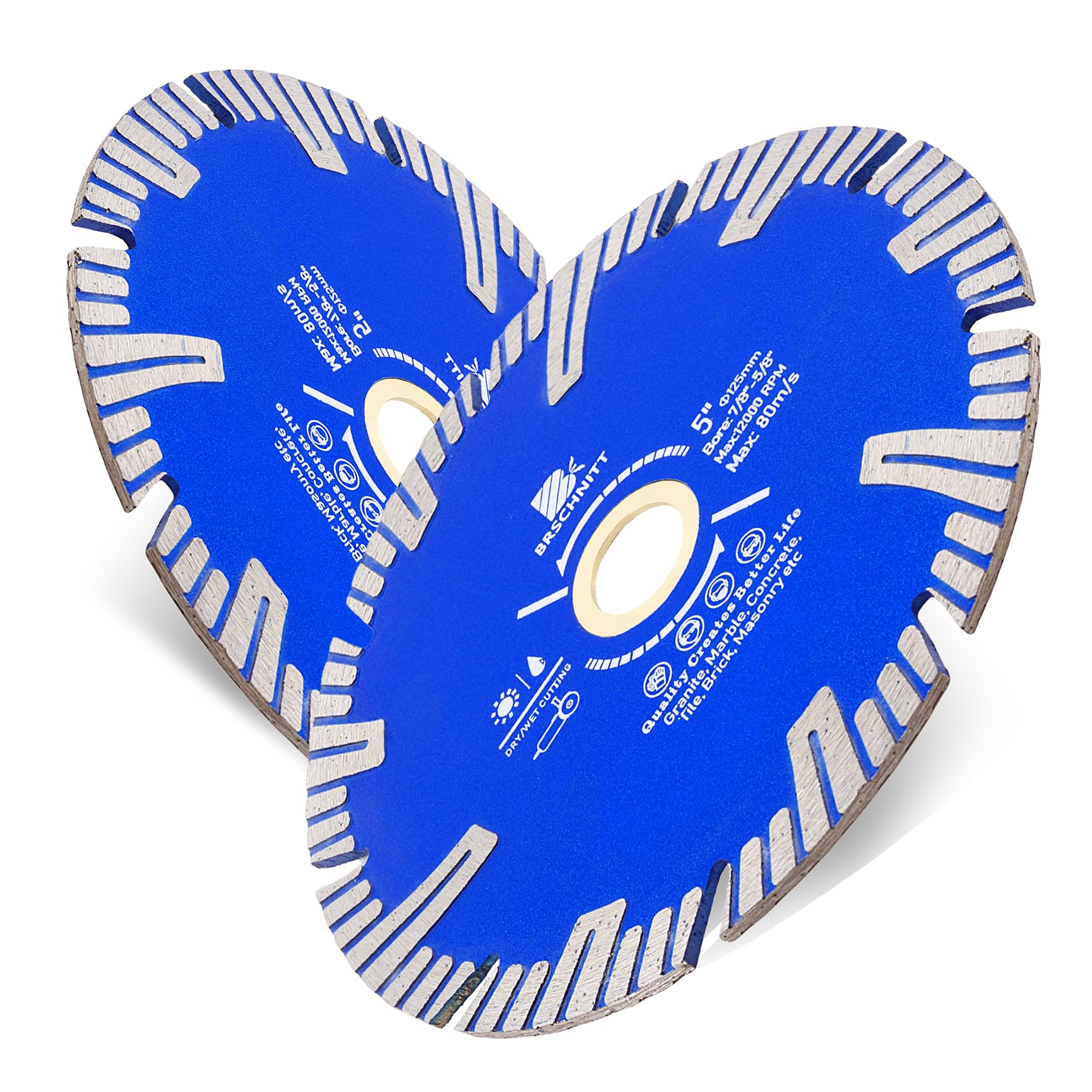 Diamond Turbo Cutting Disc 125mm,BRSCHNITT 2pcs Diamond Cutting Disc for Granite,Marble,Concrete,Porcelain Tile,Ceramic Tile,Masonry