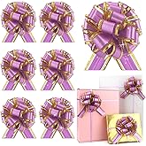 6 Pcs Purple Gift Bow Ribbon Pull Bows for Gift Baskets Warpping Christmas Party Birthday Wedding Metallic Wrap Ribbon Organza Bow for Present Boxes Flower Valentine's Day (Purple-DD)