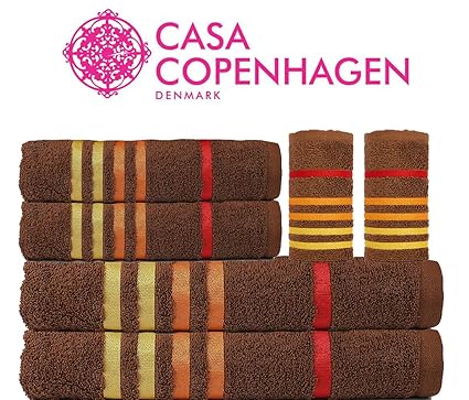 Casa Copenhagen 500 GSM Egyptian Cotton 75x150cm 1 Bath Towel, 1 60x120cm Bath Towel, 2 40x60cm Hand Towel and 2 30x30cm Face Towel-Toffee (Pack of 6)