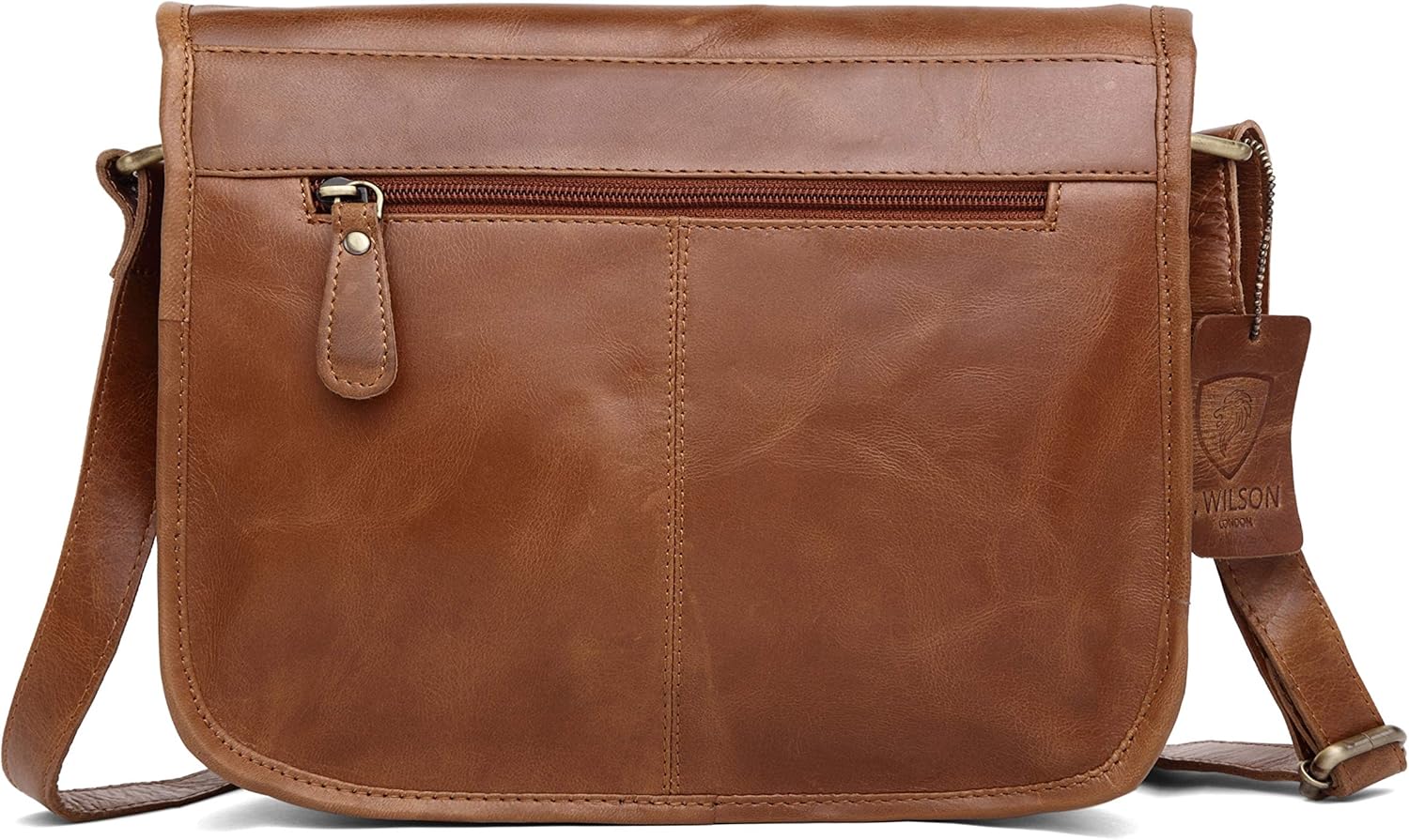 J. Wilson London Messenger Bag Women Leather Flapover 5 Litres (Distressed Crunch Tan) - Image 4