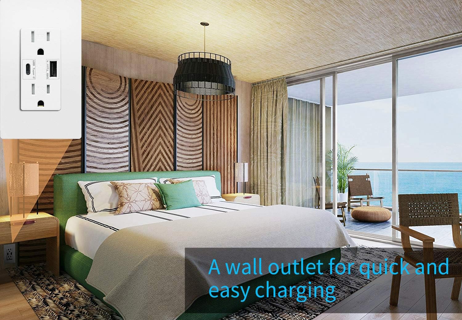 USB Type C Wall Outlet Dual High Speed Duplex Receptacle 15 Amp, Smart 4.8A Quick Charging Capability, Tamper Resistant Wall Plate Included UL Listed, Not for laptops, Type C 2 pack - - 