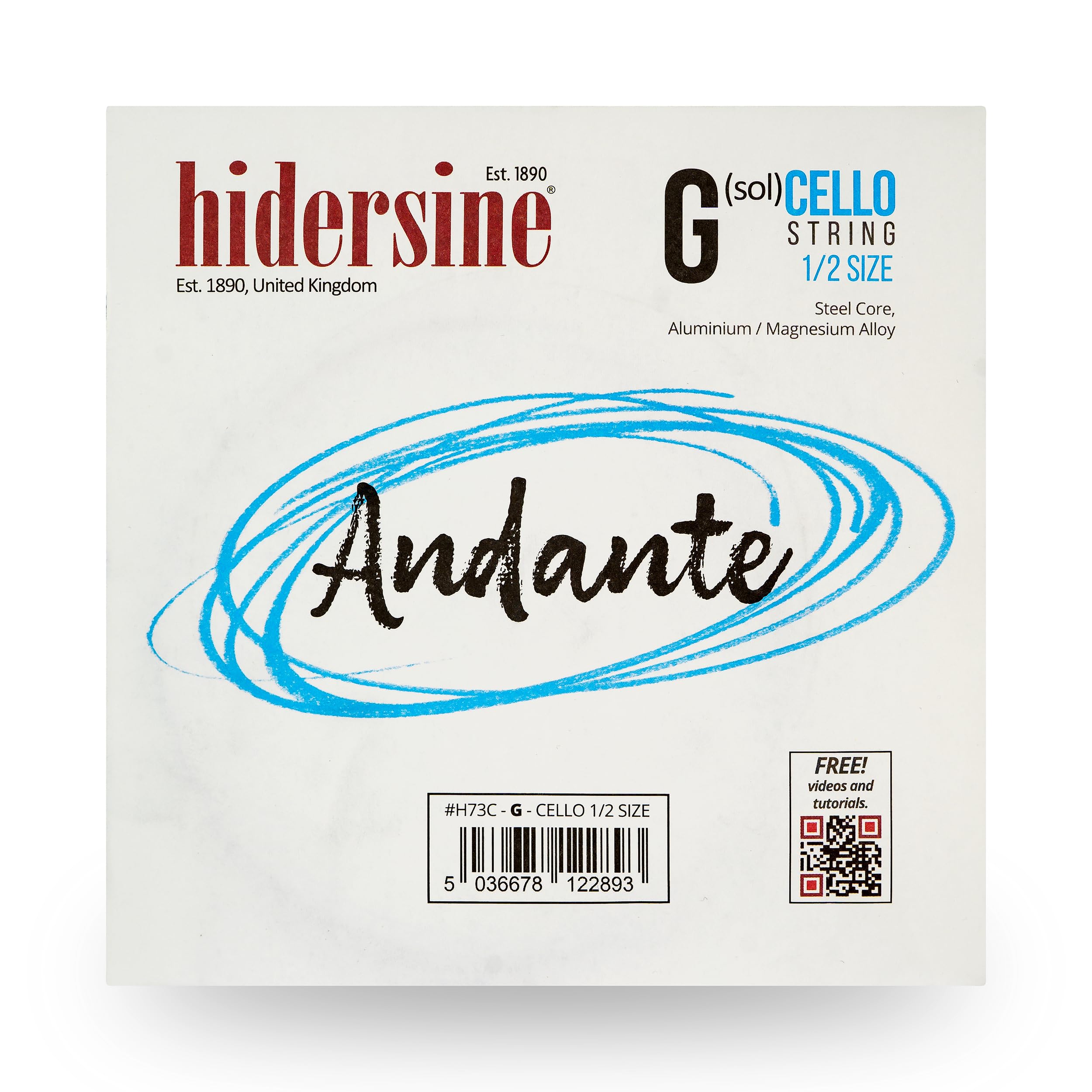 Hidersine Andante CELLO G String for 1/2 size. Steel Core, alloy string for longevity & ease of playing feel. Excellent tone & great value. For Cello Students with half sized cellos. SINGLE D String