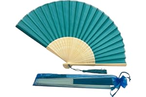 FANSOF.FANS Fabric Handheld Folding Hand Fan With a Tassel Grade A Bamboo Ribs for Women Girls Summer Party Event Favor Birthday Wedding Souvenir Gift (Deep Sky Blue)