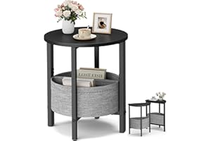 Vagusicc Small Round Side Table End Table, Tall Accent Table with Storage Basket, Set of 2 Half Round Tables Half Moon Tables, Coffee Bedside Tables, Modern Nightstand for Living Room Bedroom, Black