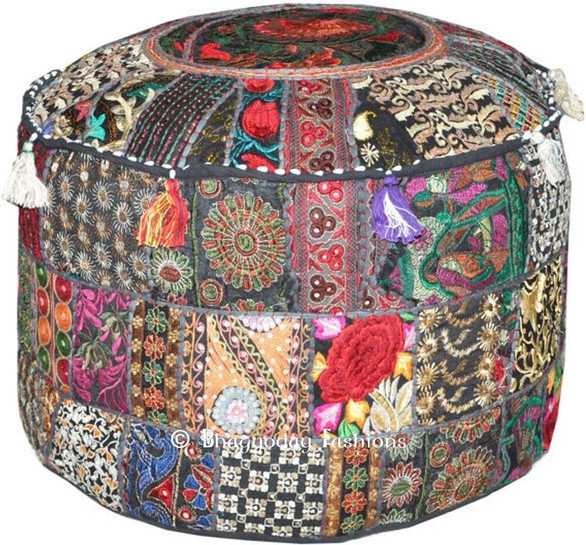 Patchwork Ottoman,Foot Stool Cover,Vintage Ottoman Pouf Cover Pouff, Pouffe Decorative Chair Cover 18x13 Inch.
