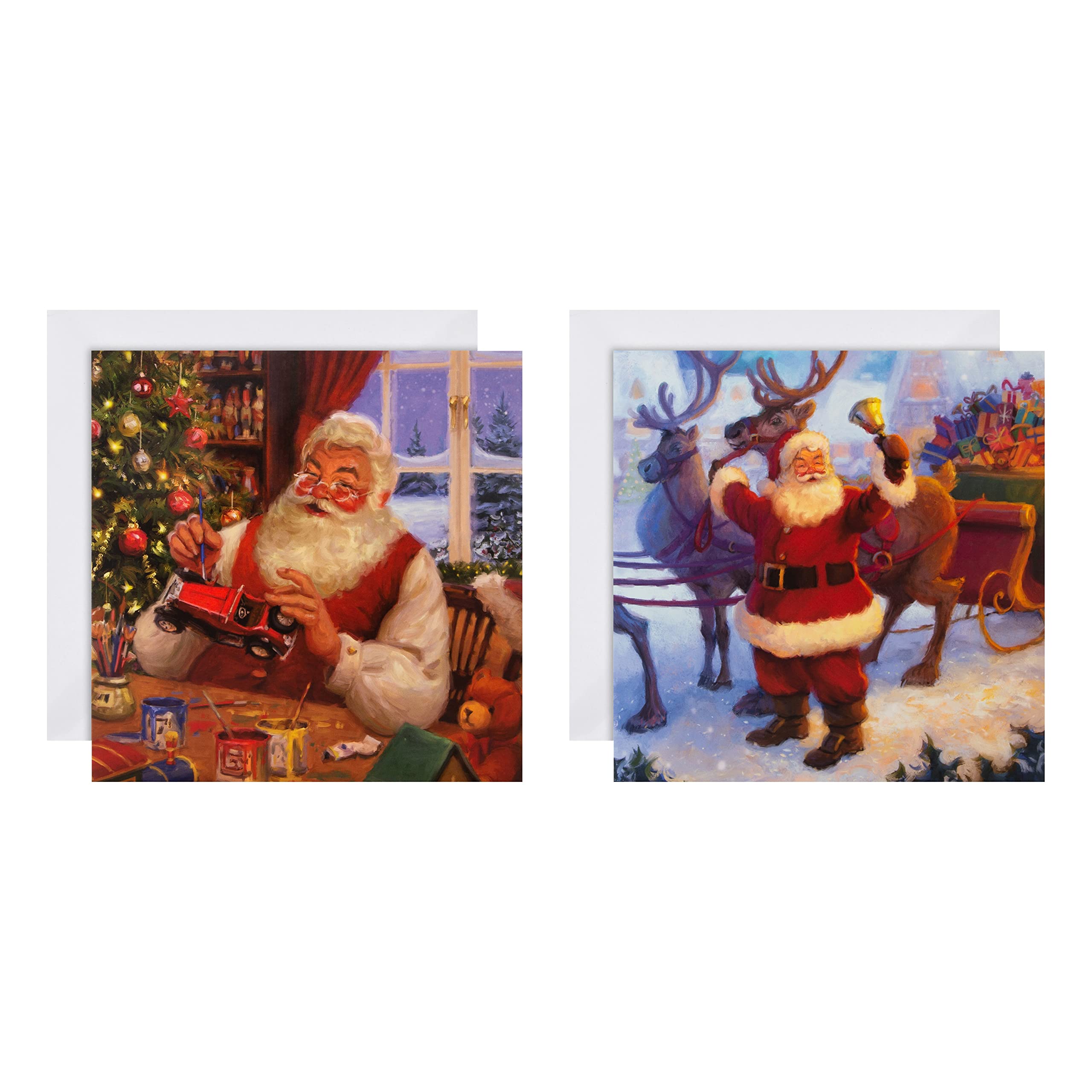 Hallmark Charity Christmas Cards, Boxed Cards, Pack of 16, 2 Retro Santa Designs, Red