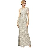 BABEYOND Women's Sequin Prom Dress - One Shoulder Maxi Dress Gowns and Evening Dresses for Party Wedding Guest Silver