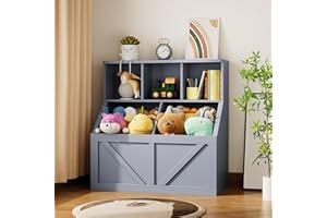 IDEALHOUSE Kids Bookshelf and Toy Storage, Toy Storage Organizer, Toy Organizer with Storage Cabinet and Toy Shelf, Toddler Book Shelf for Kids Rooms, Playroom, Bedroom, Nursery, Daycare, Living Room, Grey