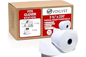 Vonlyst Thermal Receipt Paper Rolls 3 1/8" x 230' for Clover Station (12 rolls)