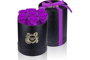 UFOREVER ROSES 7-Piece Preserved Roses in a Box Mothers Day Rose Valentines Day Gifts for Her, Real Roses That Last a Year and More, Christmas Day, Birthday Day (Purple)