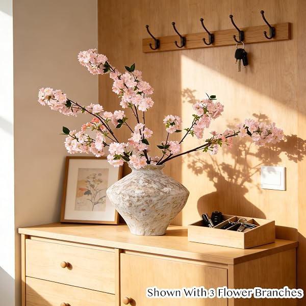 SENJIE ARTIFICIAL CHERRY BLOSSOM BRANCHES, FAKE FLOWERS BOUQUET WITH REAL TOUCH LONG STEMS, FAUX SILK FLOWERS FOR VASES WEDDING PARTY TABLE CENTERPIECES SPRING HOME DECOR (3PCS, VASE NOT INCLUDED)