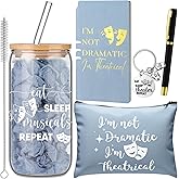 CHENGU 5 Pcs Theatre Gift for Women Men Christmas Broadway Gifts Musical Theater Lover Gift for Theater Actor Teacher Include 16 oz Glass Cup Leather Notebook Ballpoint Pen Keychain Make Bag(Blue)