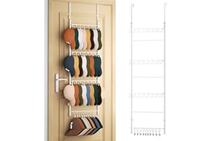 HapiRm Over Door Hat Organizer - 4 Tier Wall Mounted Hat Rack with 24 Hooks and 10 Movable Clips, Hanging Baseball Cap Organi