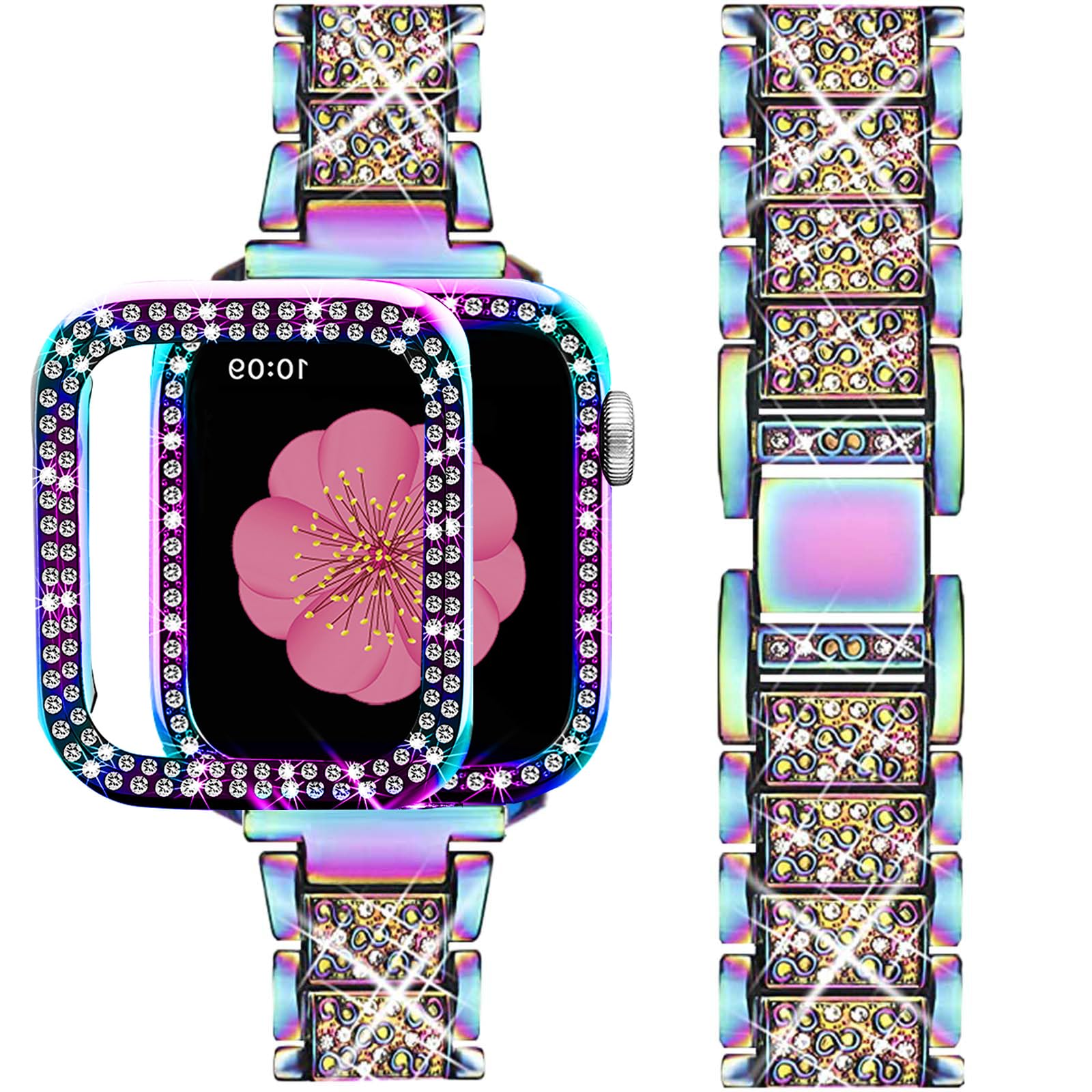 Photo 1 of SUPOIX Compatible with Apple Watch Band S11/S10 42mm + Case, Women Jewelry Bling Diamond Metal Strap & 2P Cover Cases for iWatch Series 11/10(Colorful,42mm)