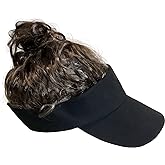 Billy-Bob Man Bun Visor, The World's First Man Bun Visor! Brown Hair!, Black, One Size