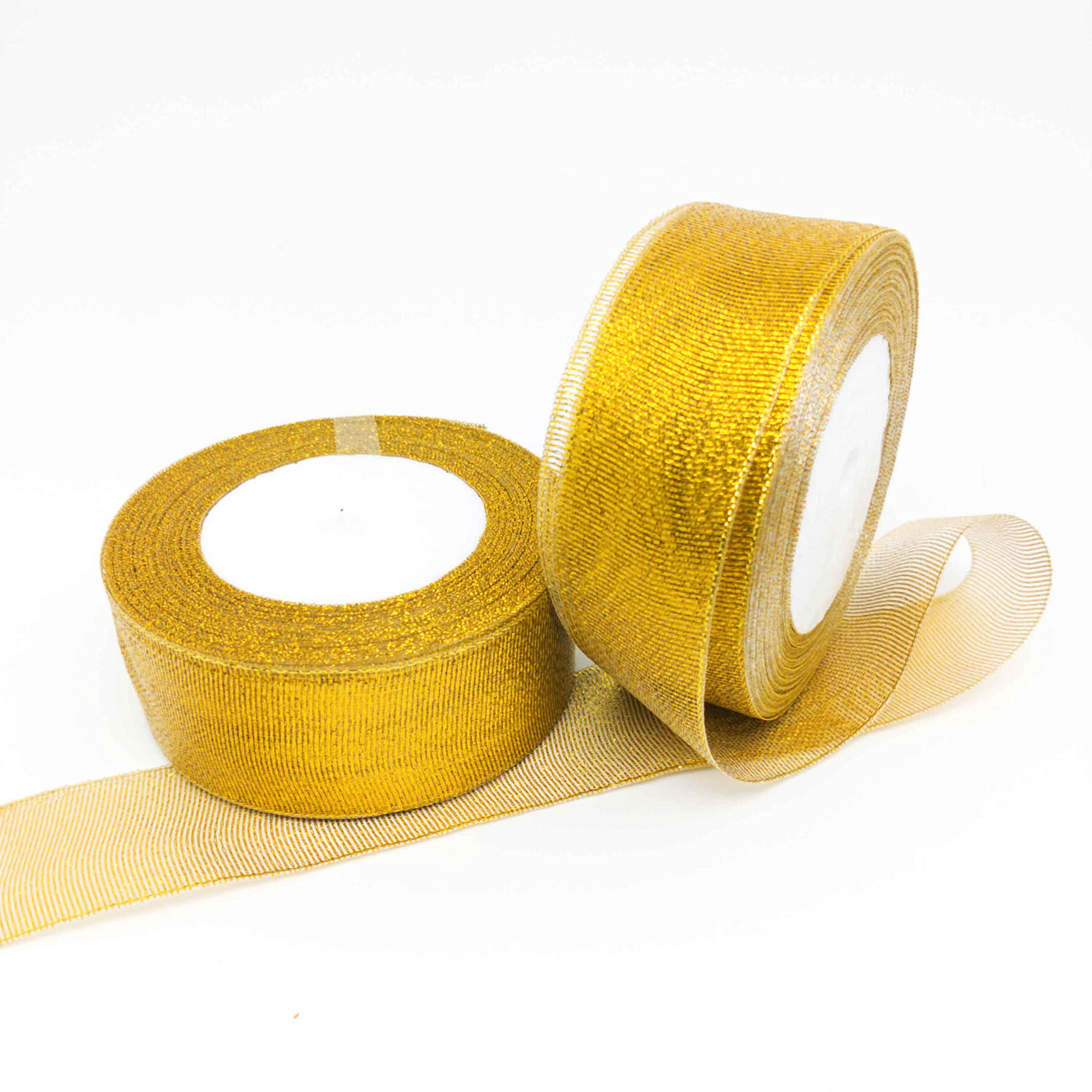 2 Roll Metallic Gold Organza Ribbon - 40mm X 22 Meters,Decorative Ribbon for Gift Wrapping, Card Making, Crafts and Scrapbooking