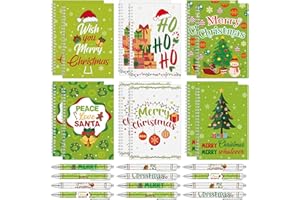 LTEIWFPE 24 Pcs Christmas Gifts Set A5 Notepads 6 Patterns with Ballpoint Pens Xmas Pen Multi-Colored Motivational Notebooks 