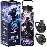 Nexus Elite Insulated Water Bottle 40 oz –Hot and Cold Coffee Travel Drinks, Leakproof Sports Gaming & Gym Bottles, Large and Small Reusable Stainless Steel Flask with Straw – Dark Realm Awakening