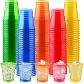 YBSAHLYY 100 Pack 2 oz Multicolor Plastic Shot glasses, Mini Shot Cups | Disposable Mini 2oz Neon Party Cups for Winter Parties, Birthdays, Weddings, BBQs, Picnics &amp; Daily Use