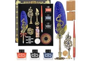 GRNVIBE Quill Pen and Ink Set,Calligraphy Set with Wooden Dip Pen,Ink,Nibs,Wax Seal Stamp,Melting Furnace,White Wax,Spoon,Letter Writing Kit Stationary Set Gift Set