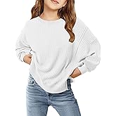 Floral Find Girls Casual Crewneck Long Sleeve Waffle Sweatshirt Side Split Loose Pullover Top