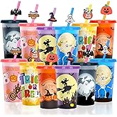 Jansun 12pcs Halloween Color Changing Cups with Lids and Straws 12Oz Reusable Plastic Cups for Party Decorations for Halloween Party Favors Supplies
