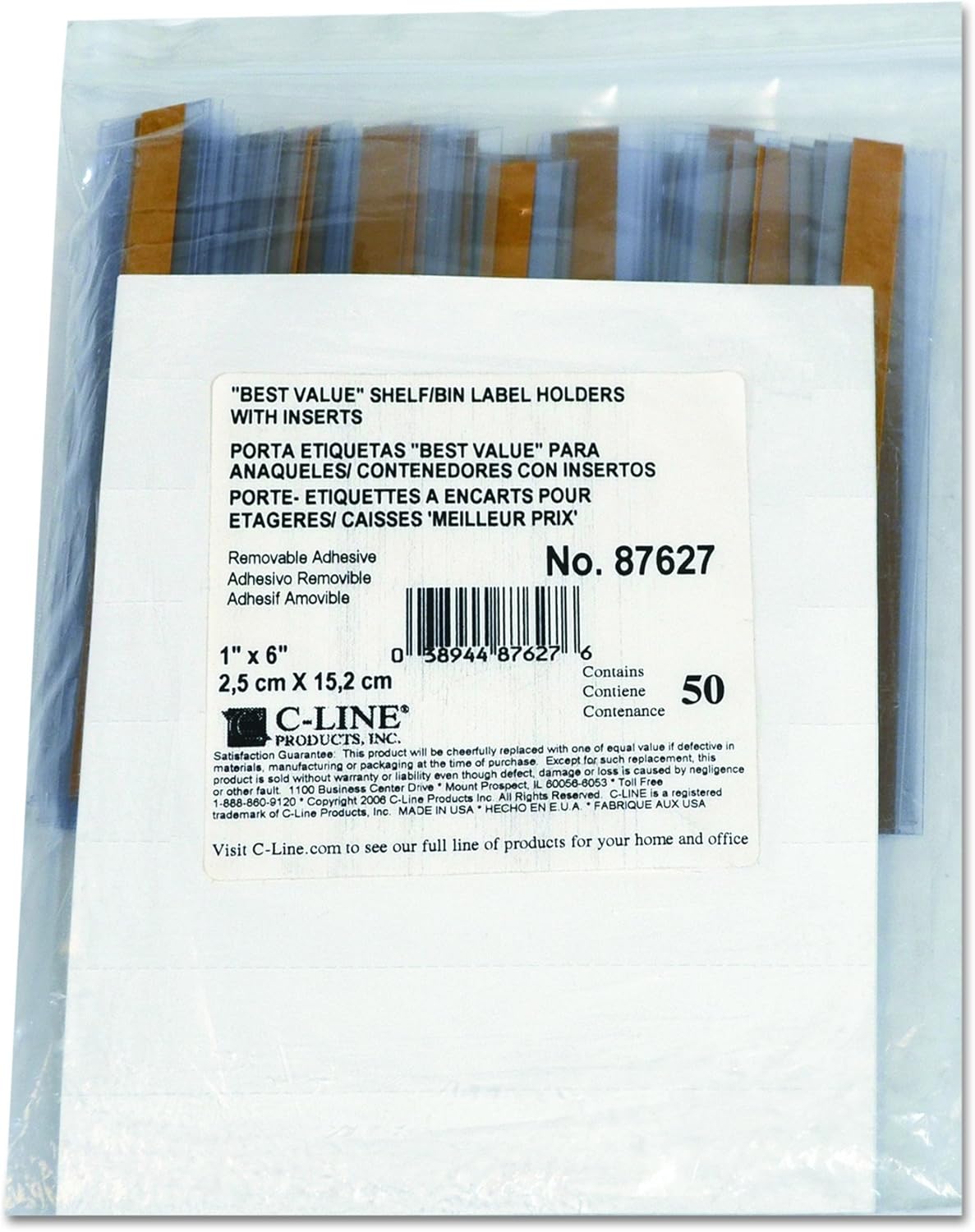 C-Line Self-Adhesive Label Holders, Top Load, 1/2" x 3", Clear, Pack of 50 (87607) : Removable Shelf Labels : Office Products