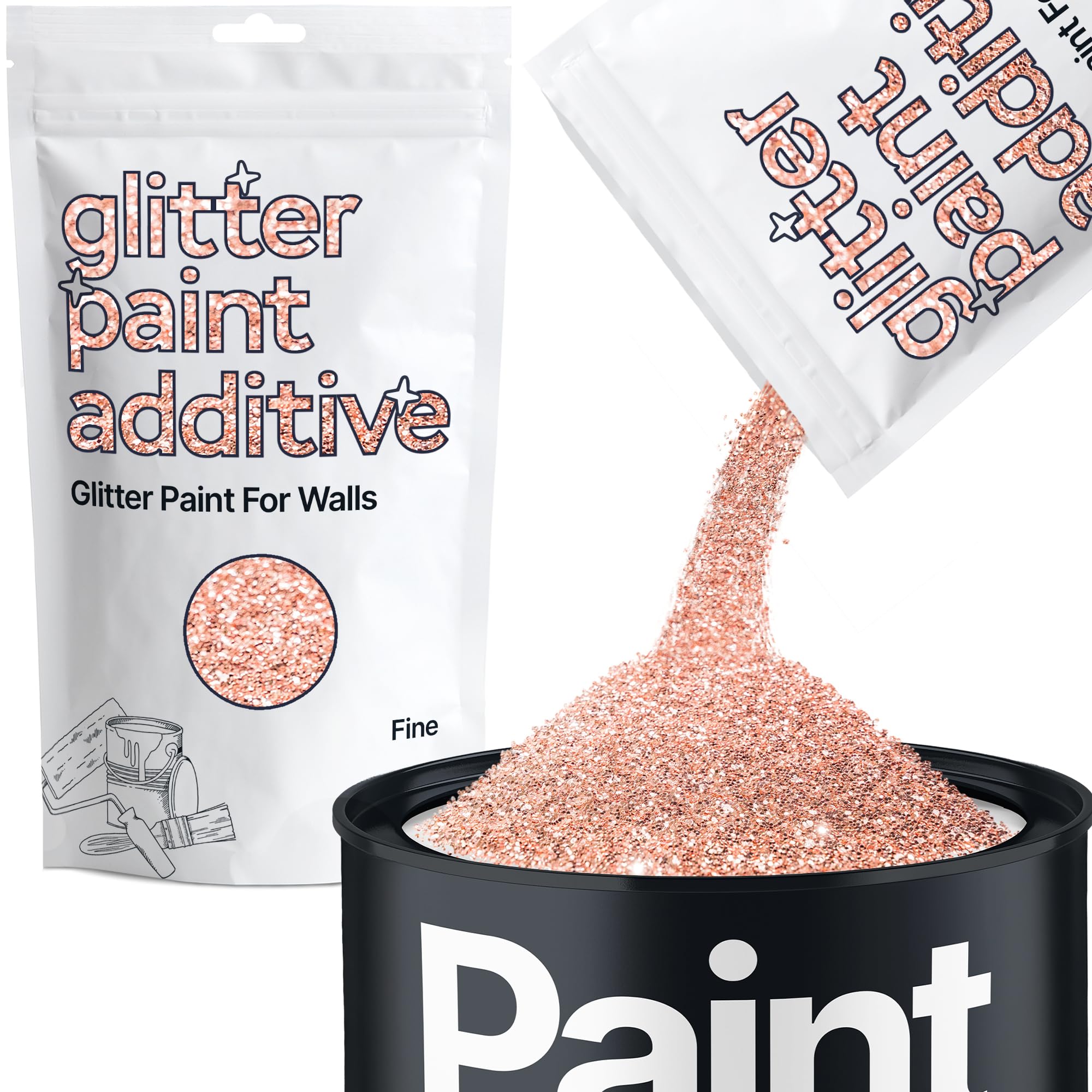 Hemway Rose Gold Glitter Paint Additive Fine 100g for Adding Sparkle to Paints & Varnish | Paint Walls Sparkly Add to Emulsion, Acrylic or Lacquer Indoor