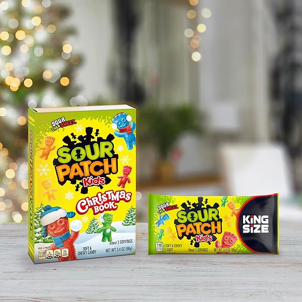 SOUR PATCH KIDS SOFT & CHEWY CANDY, CHRISTMAS STORYBOOK, STOCKING STUFFER, 3.4 OZ