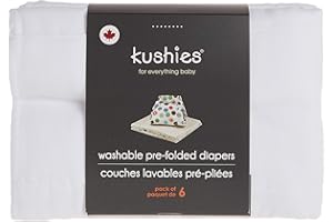 Kushies D1006 Washable Pre-folded Diapers, White, 6 Count (Pack of 1)